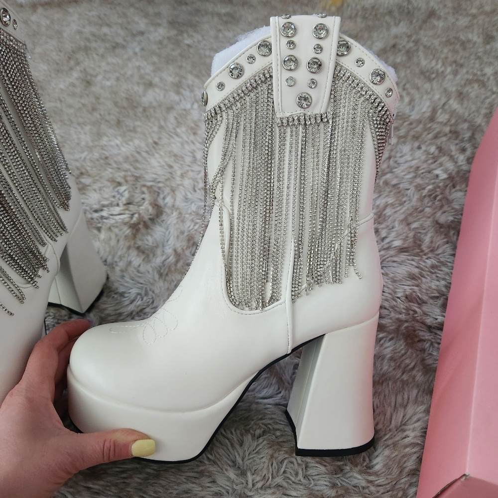 Sugar Thrillz Dolls Kill Twinkle Love Platform Boots White Women's - Picture 2 of 11